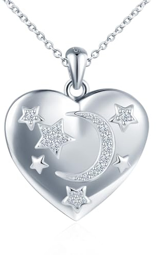 Cuore Luna Stella Portafoto Medaglione Collana Argento 925 Ragazze Collana di Foto Personalizzata con Zirconi Sognante Ciondolo Portafoto Collane Gioielli Regali per Fidanzata Moglie Figlia Argento