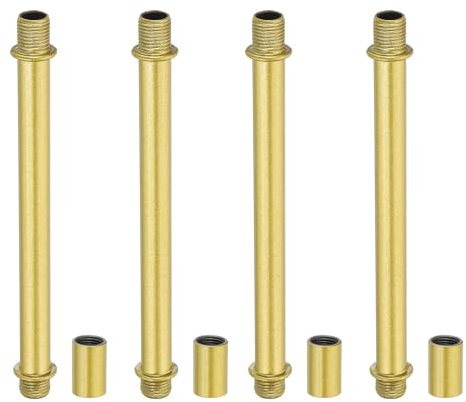 PATIKIL Straight Pipe Lamp Stems Rod Kit, 4 Set M10 Carbon Steel 100mm(3.94) Long Double End Thread Rod with Coupling Nuts Sleeve Connector for Table Lamps Chandeliers, Gold Tone