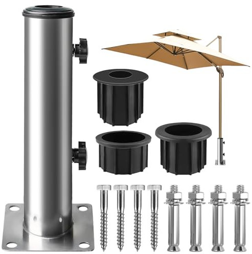 Soporte para sombrilla, soporte para sombrilla, tubo universal para sombrilla, tubo de pie con 3 anillos reductores (32/39/49 mm), manguito para cubiertas, terrazas, mesas de picnic