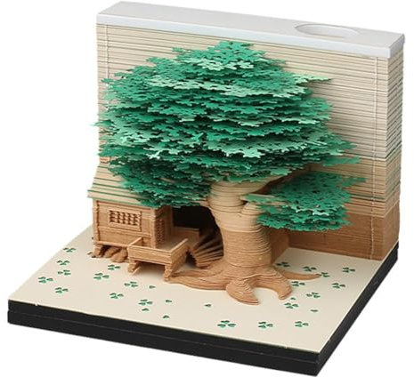 2025 Version anglaise Cabane dans les arbres avec sculpture en papier clair Note Décoration de bureau Papier tridimensionnel 3D H2z5