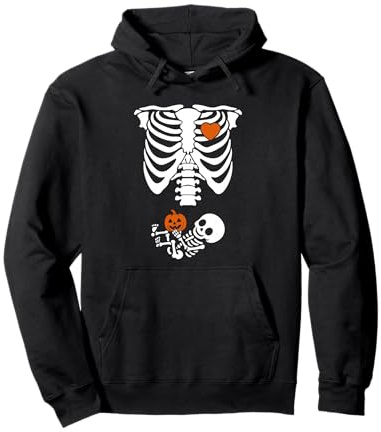 Squelette Grossesse Halloween avec bébé Citrouille Sweat à Capuche