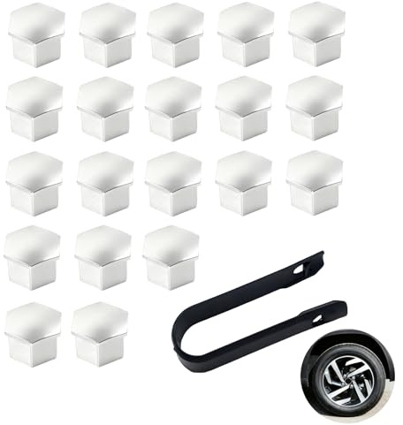 20 Pcs Tapones Tornillos Ruedas Coche 17mm, Cubiertas Decorativas para Pernos y Tuercas de Rueda, Tapas de Rueda Plateado, Cubierta Protectora para Pernos con Herramientas de Extracción (17mm)
