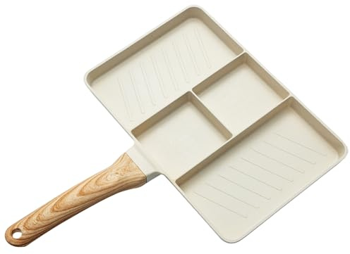 SUNNYNEST 10 Multi‑Compartment Non‑Stick Frying Pan 4‑Section Breakfast Skillet Divided Pan for Eggs Bacon Pancakes GasElectric & Induction Compatible Dishwasher Safe (White)