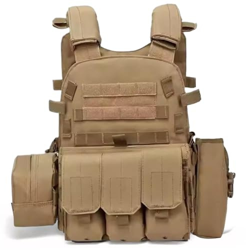 Porgeel Gilet Airsoft gilet de paintball réglable pour l'entraînement la sécurité de la police la chasse kaki