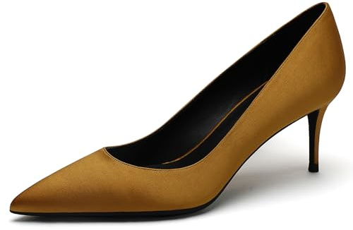 Amarillo,34 EU,Zapatos de tacón Alto para Mujer Slip-on satén Punta Afilada Stilettos para Oficina y Eventos de Noche