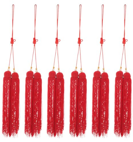 VINTORKY Borla de Espada China Roja, 6 Piezas de Hilo Resistente, Accesorios para Tai Chi y Competiciones de Artes Marciales, Diseño Seguro y Duradero