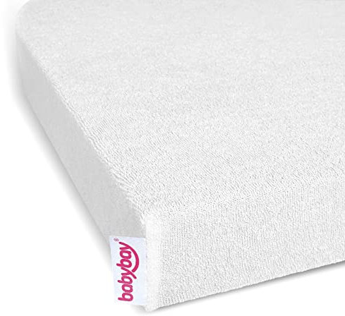 babybay Frottee Spannbetttuch mit Membran passend für die Modelle Maxi, Midi, Boxspring, Comfort und Comfort Plus, weiß, 89 x 50 cm (Einzelpack)