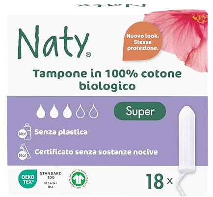 Naty Tampons - Super, 18 tampons. Plant-Based, Vegan, 100% Organic Cotton