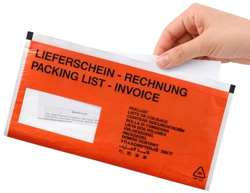 Netuno 250 buste portadocumenti autoadesive rosse formato lungo 23,9 x 13,1 cm buste adesive porta documenti DL per pacchi biglietti di consegna fatture lettere di vettura bolle polizza di carico