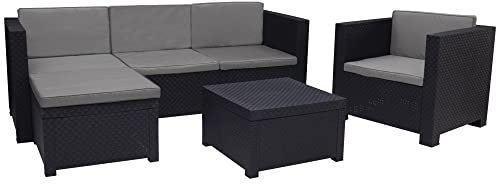 Shaf Manhattan | Dark Gray Color Garden Corner Outdoor Furniture Set in Resin Made with Recycled Materials, Anthracite, Mittel