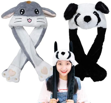Osuter Hasenohren Hut Plüsch,2PCS Kaninchen Hut Ohren Beweglicher Lustige für Winter Party Animal Rollenspiele(panda und hamster)