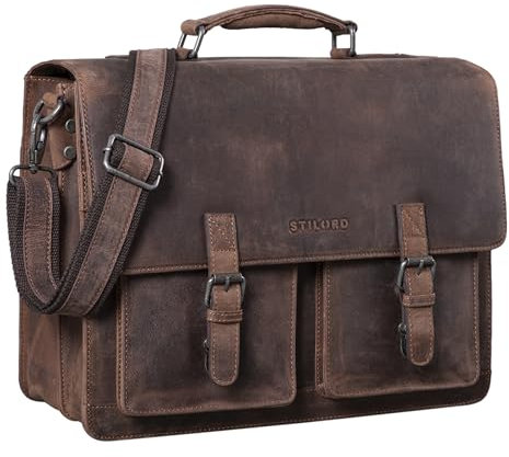 STILORD 'Clarence' Leder Businesstasche Männer Vintage Aktentasche Große Umhängetasche für 15.6 Zoll Laptop und Breite DIN A4 Ordner Trolley Aufsteckbar, Farbe:veleta - braun