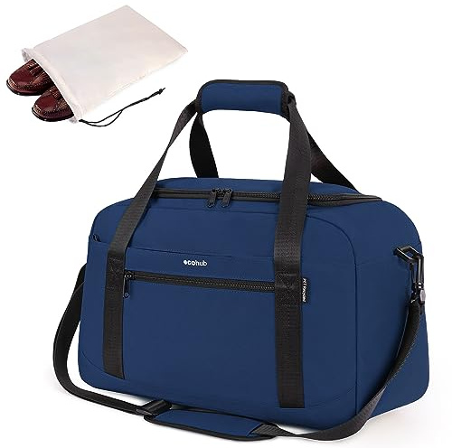 ECOHUB Cabin Bag 40x20x25 for Ryanair Under Seat Flight Bag Recycled PET Eco Friendly Travel Holdall Hand Luggage, Carry On Duffel Bag for Women Men, Patented (Blue)