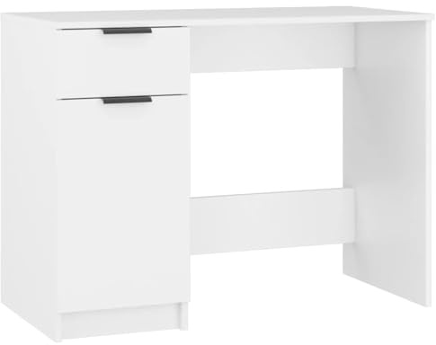 vidaXL Desk with Storage Compartment | White Modern Engineered Wood | Ideal for Home, Living Room and Office - Size: 100 x 50 x 75cm