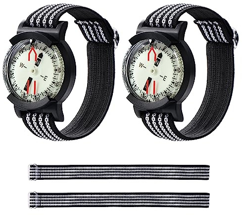 Mynoozi 2 Pcs Waterproof Wrist Compass, Luminous Wrist Compass Watch, Wrist Diving Compass, Camping Survival Compass Suitable for Outdoor Hiking Camping Diving - 50M/164 Feet with Luminous Dial