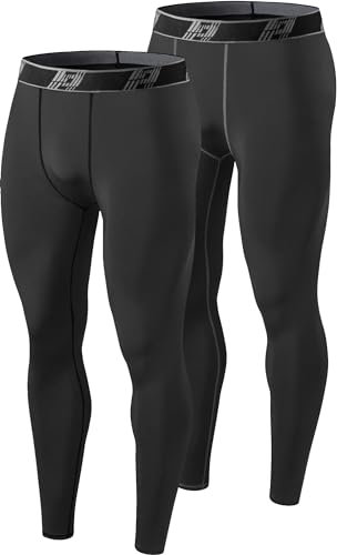 HOPLYNN Kompressionshose Herren Laufhose Lang für Joggen, Laufen, Training, Fitness, Radfahren Sport Leggings Atmungsaktiv TightsSchwarz 2er Pack L