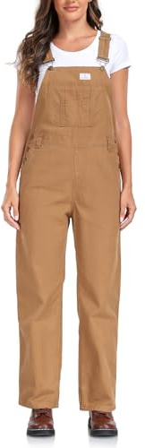 HISEA Women's Bib Overall Canvas, Womens Relaxed Fit Overalls Workwear with Adjustable Straps and Convenient Tool Pockets