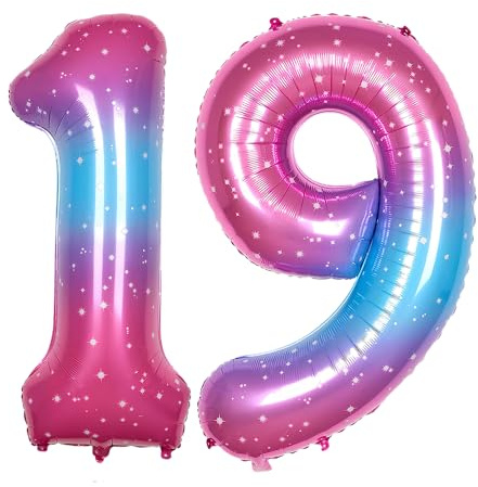 Ponmoo 40 inches Foil Balloons Numbers 19/91 Pink-Blue Gradient (101cm), Inflatable Helium or Air, Giant Balloon Number 0-9, 10-100, Grand Balloons for Anniversary Wedding Birthday Party Decoration