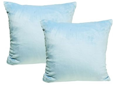 JACK 2er Set Teddy Flausch Kissenhülle Kissenbezug Dekokissen flauschig kuschlig weich, Farbe:Hellblau, Größe:40 x 40 cm