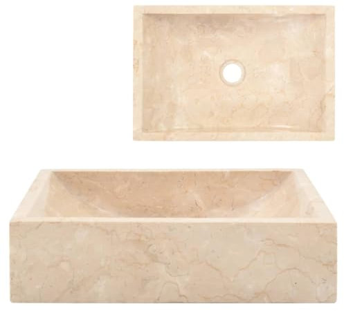 FOZICV Waschbecken Creme 45x30x12 cm Marmor Badmöbel Modern Aufsatzbecken Aufsatzwaschtisch Waschbecken Eckig Bathroom Sink Badwaschbecken Washbasin Lavabo