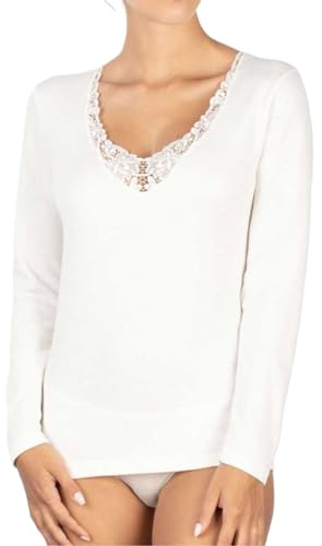 La Primula Verde Maglia Invernale Donna con Pizzo macramè, Intimo Donna Manica Lunga, sotto Giacca in Lana e Cotone, Maglia Termica Invernale, dalla 3 alla 8, Bianca, Made in Italy (4 IT Donna M)