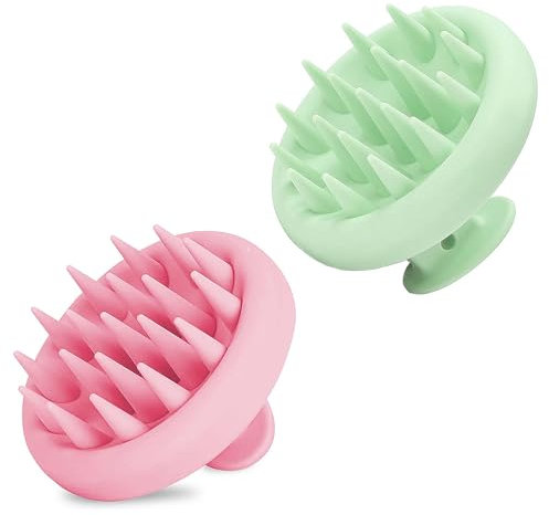 beejune 2 Stück Kopfhaut Massagebürste, Scalp Massager, Massagebürste Haare, Haarmassagebürsten, Silikon Shampoo Haarbürste, Reduziert Schuppen, Für Nass & Trocken Haar (Rosa Und Grün)