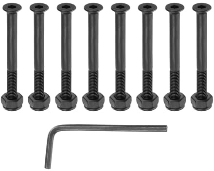 PATIKIL 1-1/2 Skateboard Hardware Bolt, 8 Set Carbon Steel Truck Mounting Screws Bolts Nuts Set with L-Shape Hexagon Wrench for Skateboard Cruiser, Black