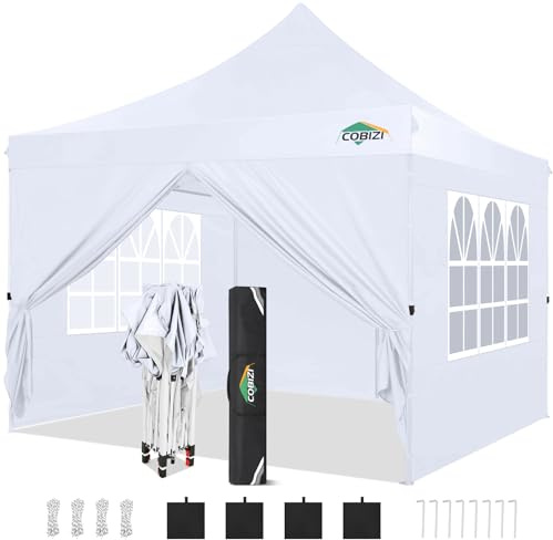 COBIZI Carpa Plegable Gazebo 3x3m con 4 Paredes Laterales 4 Sacos Arena y Bolsa de Transporte, Cenador Pabellón de Jardín para Camping, Fiestas, Exterior, UV 50+