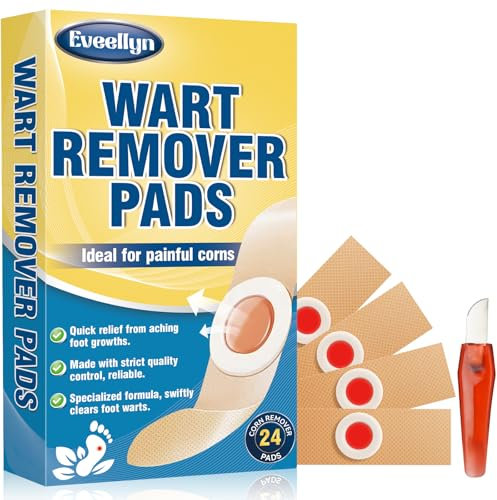 Eveellyn Warzenpflaster, 24 Pads zur Dornwarzen Entfernen Fuß, Hühneraugenpflaster für Erwachsene & Kinder, Warzenentferner mit Salicylsäure, Schmerzfreie Behandlung für Hände, Füße & Gesicht