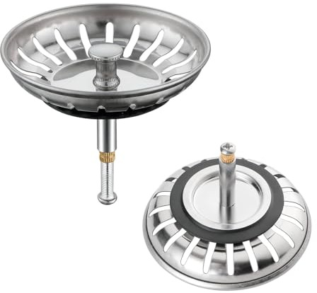 Dreamil - Tapón de fregadero (acero inoxidable, 82 mm, altura ajustable, accesorio de repuesto para fregadero de cocina