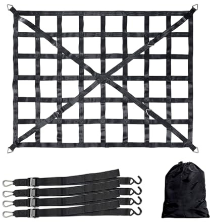 Bagagetät för lastbil pickup 167 x 127 cm lastytnät tung last bil släpvagnsnät, lyftnät, nylonrem baklucksnät för lastgolv lastsäkring med justerbara spännremmar
