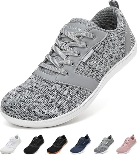 gitzing Barefoot Shoes for Men Women – Wide Toe Box FitnessTrainers, Zero Drop Minimalist Walking Shoes, Flexible & Lightweight for Everyday Comfort, Grey 9.5UK/44EU