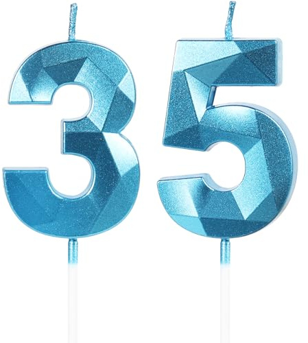 Yiran Sky Blue 35th Birthday Candles, Number 35 Happy Birthday Candles, Blue Cake Topper Decorations for Birthday Party, Wedding Anniversary Celebration Supply for Men Women(Age 35)