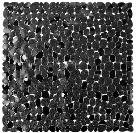 AMFUN 54 * 54cm Tapis de Douche Antidérapant, Tapis de Douche Antidérapant Anti-moisissure, Design Moderne, Lavable en Machine(Noir)
