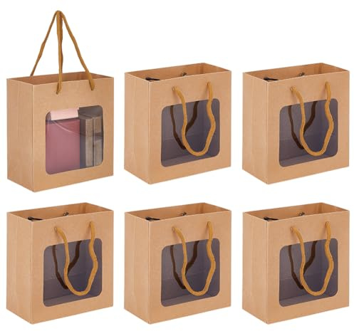 BENECREAT 6 pz Sacchetti Regalo con Manici, Marrone, 14x7.1x14.9cm