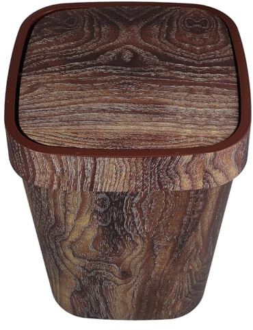 Homoyoyo Cubo Basura con Tapa Abatible Efecto Madera Nogal Contenedor Cuadrado para Cocina Baño y Salón Papelera Compacta y Fácil de Limpiar Reciclaje Doméstico Práctico y Decorativo