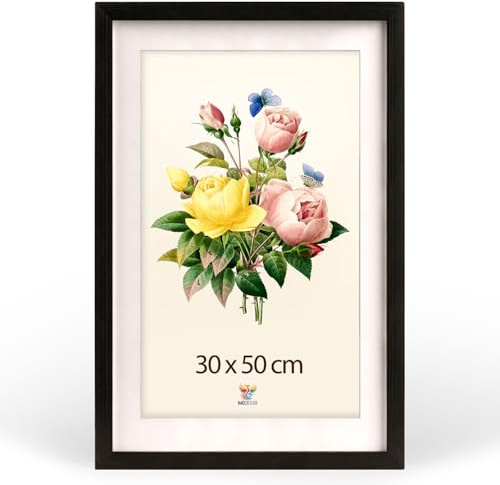 MG Design Cadre photo 30 x 50 cm – Cadre poster Noir à haut profil avec verre acrylique incassable, avec passe-partout, portrait & paysage, fixation murale stable