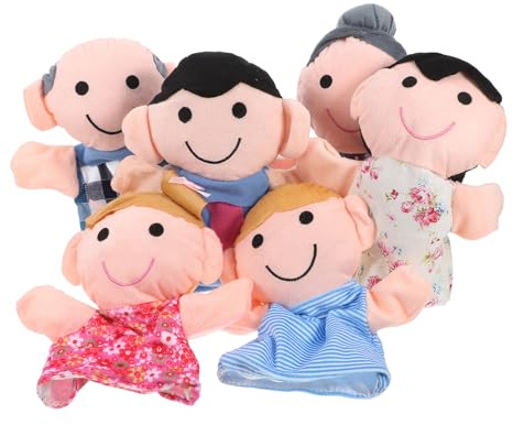 ORFOFE Set 6 Burattini di Famiglia per Piccoli, Marionette da Mano per Spettacoli e Giochi Educativi Dai 3 Anni, Pupazzi Interattivi Papà Mamma Nonno Nonna Fratelli