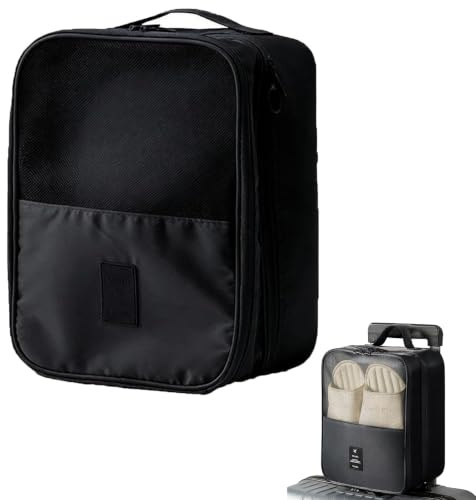 Borsa per scarpe da viaggio con 2 scomparti, sacco per scarpe, tre paia di scarpe, borsa per scarpe portatile, borsa per scarpe con chiusura lampo, organizer per scarpe per sport, nero 1, Minimalista
