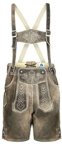Isar-Trachten Broderi korta läderbyxor Lederhosen för pojkar och flickor skiffer (brun) i storlek, Brun, 104 cm