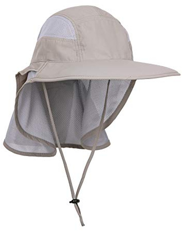 WANYING Chapeau/Casquette de Safari Chapeau de Soleil pour Femme Homme UV Protection avec 12cm à Large Bord Protection du Cou - Améliorer Les Tissus Kaki-Gris