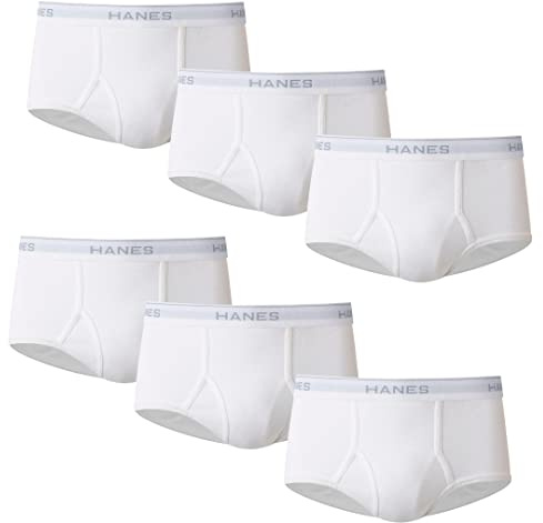 Hanes Men's Moisture-Wicking Cotton Briefs, Black, Multi-Packs Available, White-6 Pack, M (Pack of 6)