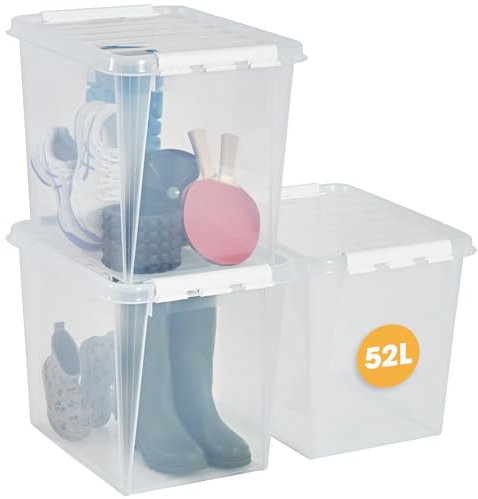 SmartStore - 3x Boîte de Rangement Plastique avec Couvercle Classic 52L (50x39x41cm) | Empilable et de Qualité Alimentaire | Boîte Plastique avec Couvercle & Coins Renforcés | Garantie 10 Ans