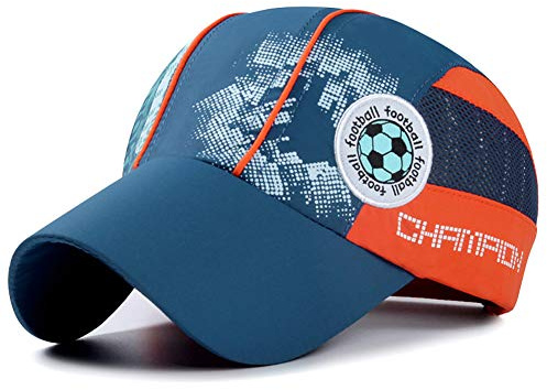 Kids Lightweight Sun Hat Quick Dry Baseball Cap Airy Mesh UV Protection Cover Football Caps Outdoor Sports Adjustable Buckle Hat Boys Age 5-10 Years (UK, Age, 5 Years, 10 Years, Navy Blue Football)