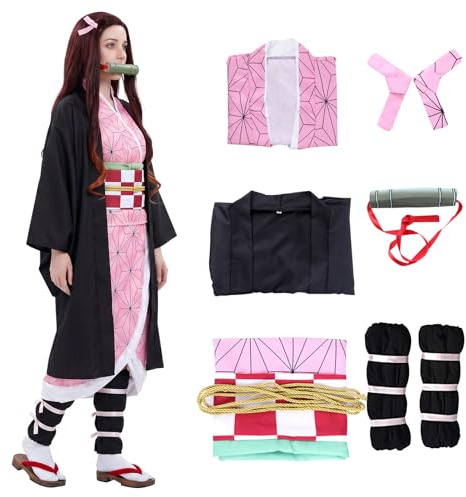 Alaiyaky Costume de Cosplay Nezuko pour Enfants Nezuko Kimono Cosplay Costume d'Halloween Tenue d'Anime Cape Costume pour Adultes (Petit, Cosplay 2)