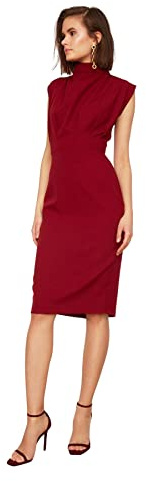 Trendyol Vestido Midi Ajustado para Mujer, Color borgoña, Rojo -