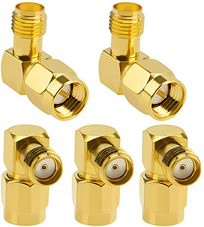 5 Stycken SMA Hane Till SMA Hona Rätvinkeladapter, KUOQIY SMA Koaxial Koaxialadapterkontakt, för WiFi-antenn, FPV, Glasögon, Router