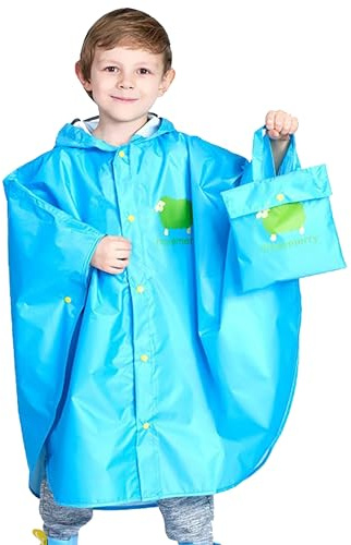 Regnponcho barn regncape flickor pojkar 100 % regnsäker bärbar vikbar regnrock barn regnponcho cykel med förvaringsväska regnjacka barn vattentät andas 75–155 cm, blå, M