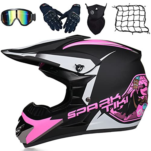 Casque de moto et motocross pour enfants, casque intégral avec lunettes, masque, gants, filet – Certifié DOT, S-XL (52-59 cm)