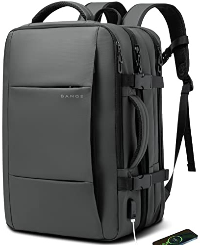 BANGE Mochila de viaje, mochila de transporte aprobada para vuelo, bolsa de viaje internacional, resistente al agua, duradera, mochila para laptop de 17 pulgadas, mochila grande para negocios, fin de